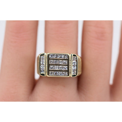 14K Yellow Gold Mens Princess Cut CZ Channel Set Statement Signet Ring