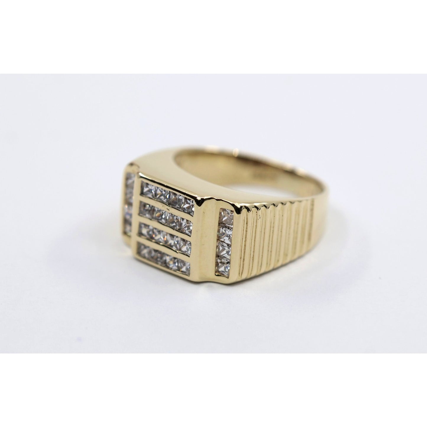14K Yellow Gold Mens Princess Cut CZ Channel Set Statement Signet Ring