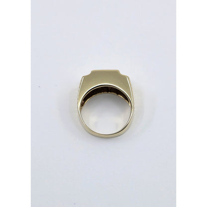 14K Yellow Gold Mens Princess Cut CZ Channel Set Statement Signet Ring