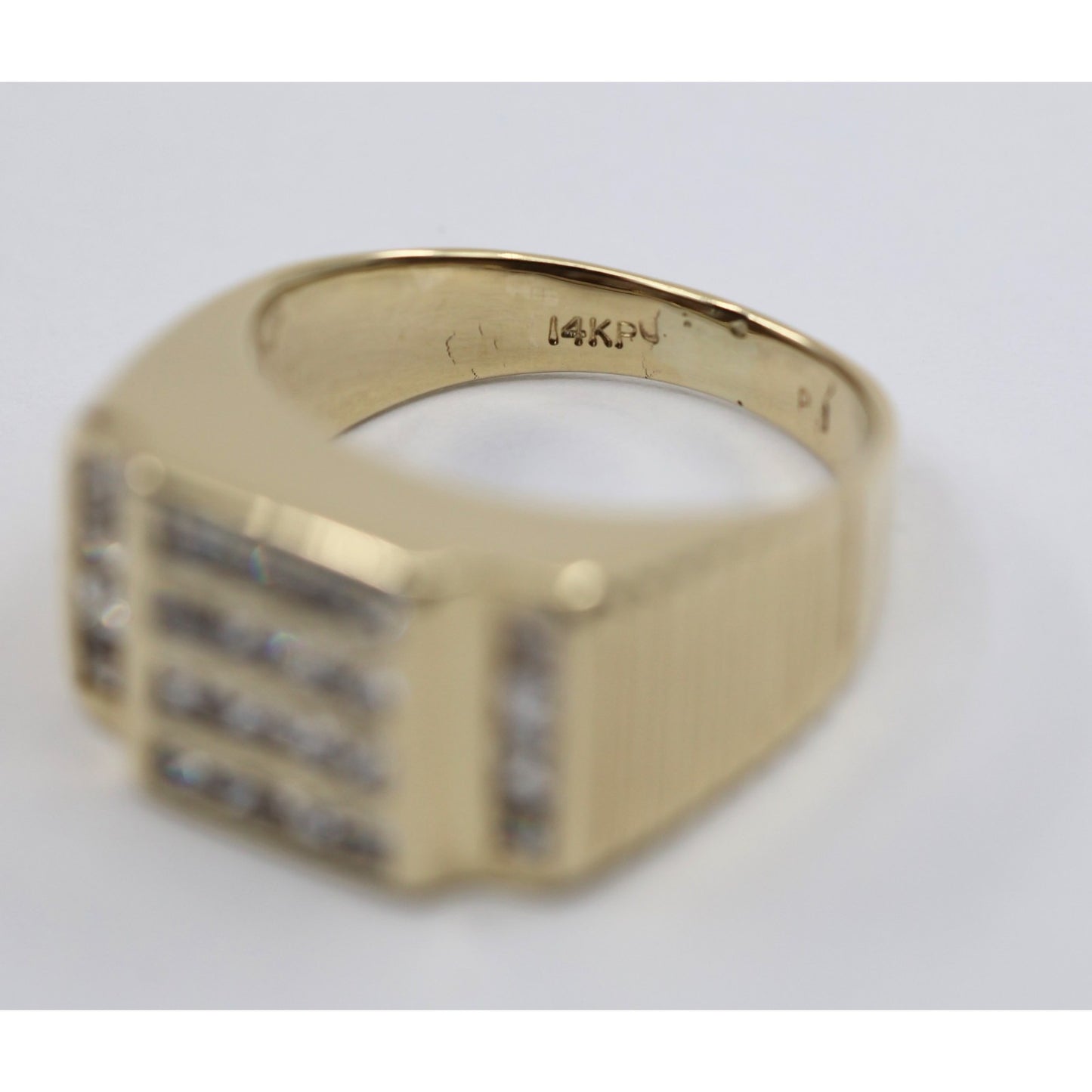 14K Yellow Gold Mens Princess Cut CZ Channel Set Statement Signet Ring