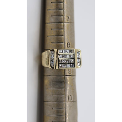 14K Yellow Gold Mens Princess Cut CZ Channel Set Statement Signet Ring