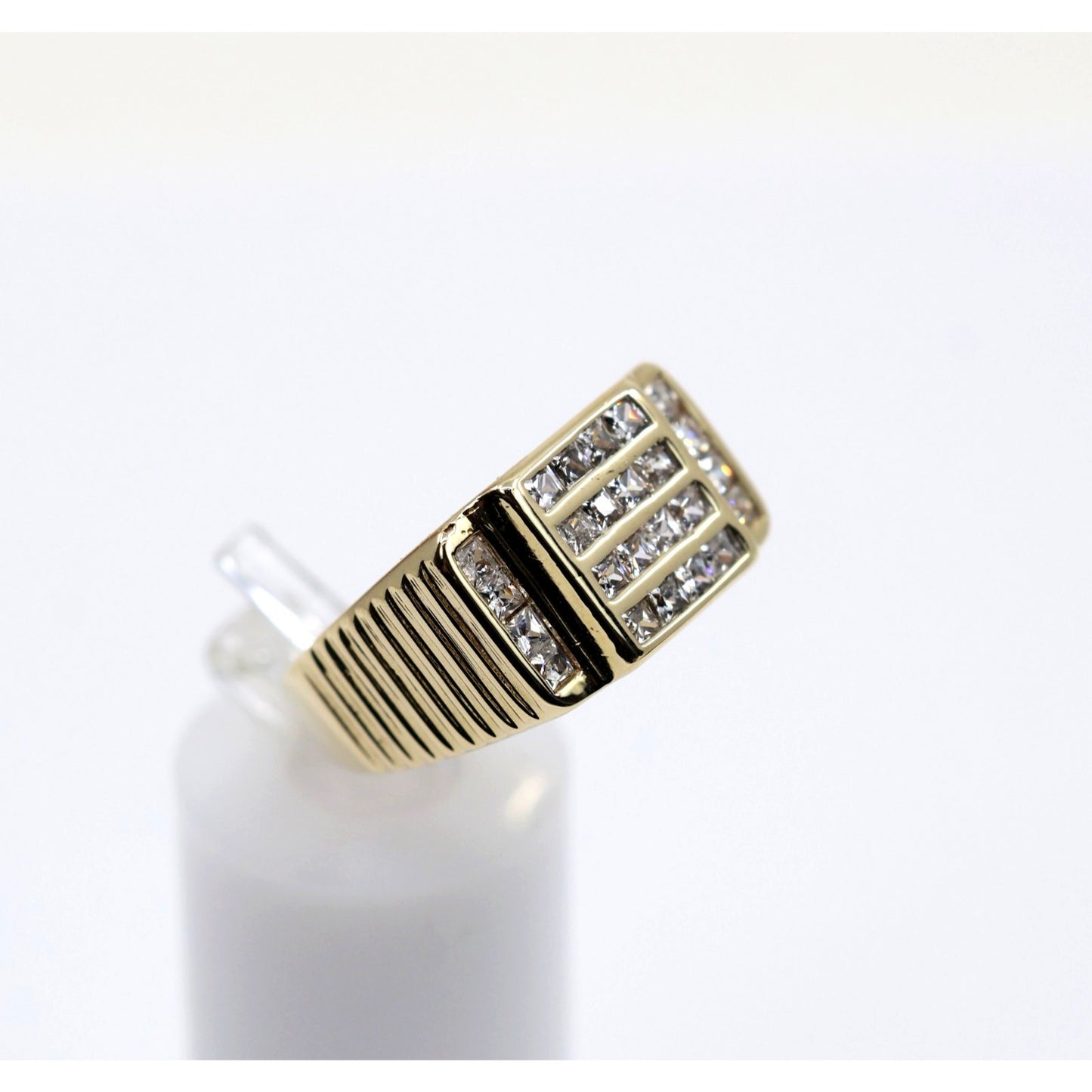 14K Yellow Gold Mens Princess Cut CZ Channel Set Statement Signet Ring