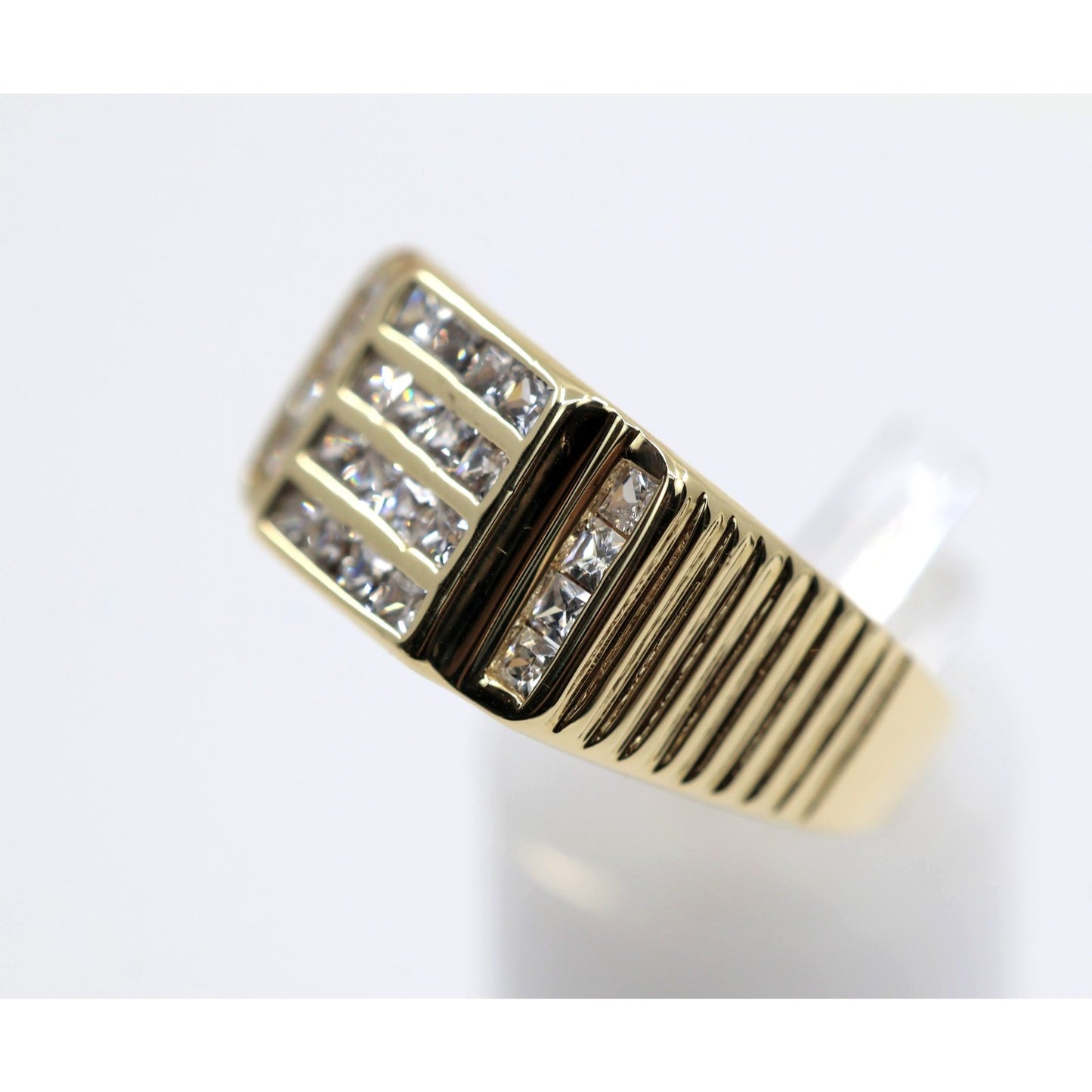 14K Yellow Gold Mens Princess Cut CZ Channel Set Statement Signet Ring