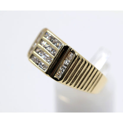 14K Yellow Gold Mens Princess Cut CZ Channel Set Statement Signet Ring