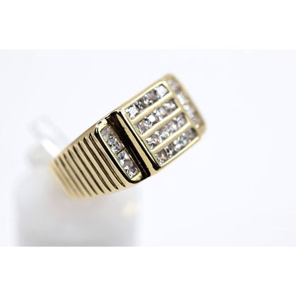 14K Yellow Gold Mens Princess Cut CZ Channel Set Statement Signet Ring