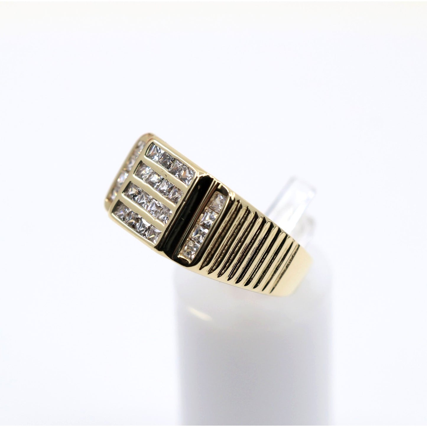 14K Yellow Gold Mens Princess Cut CZ Channel Set Statement Signet Ring