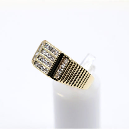 14K Yellow Gold Mens Princess Cut CZ Channel Set Statement Signet Ring