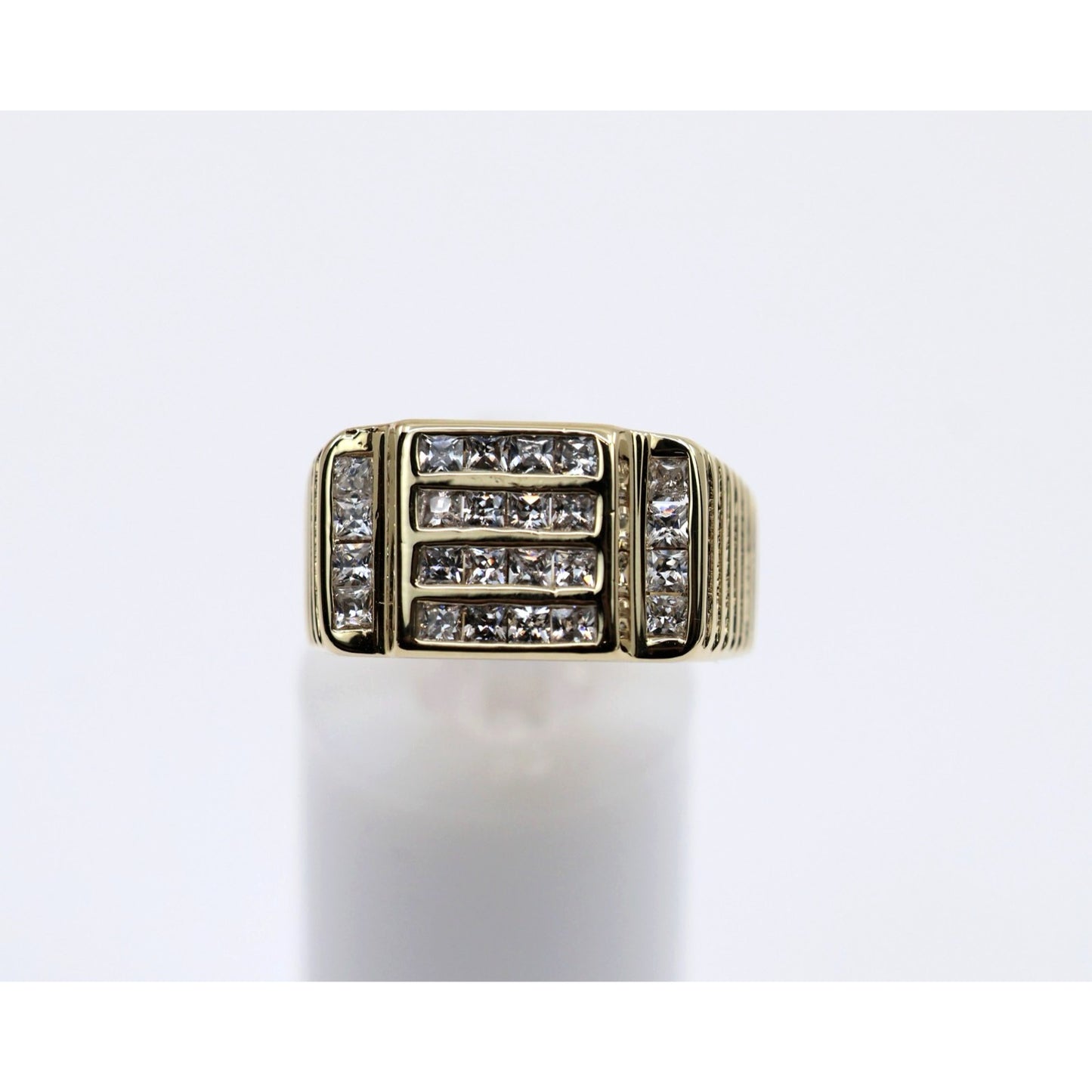 14K Yellow Gold Mens Princess Cut CZ Channel Set Statement Signet Ring