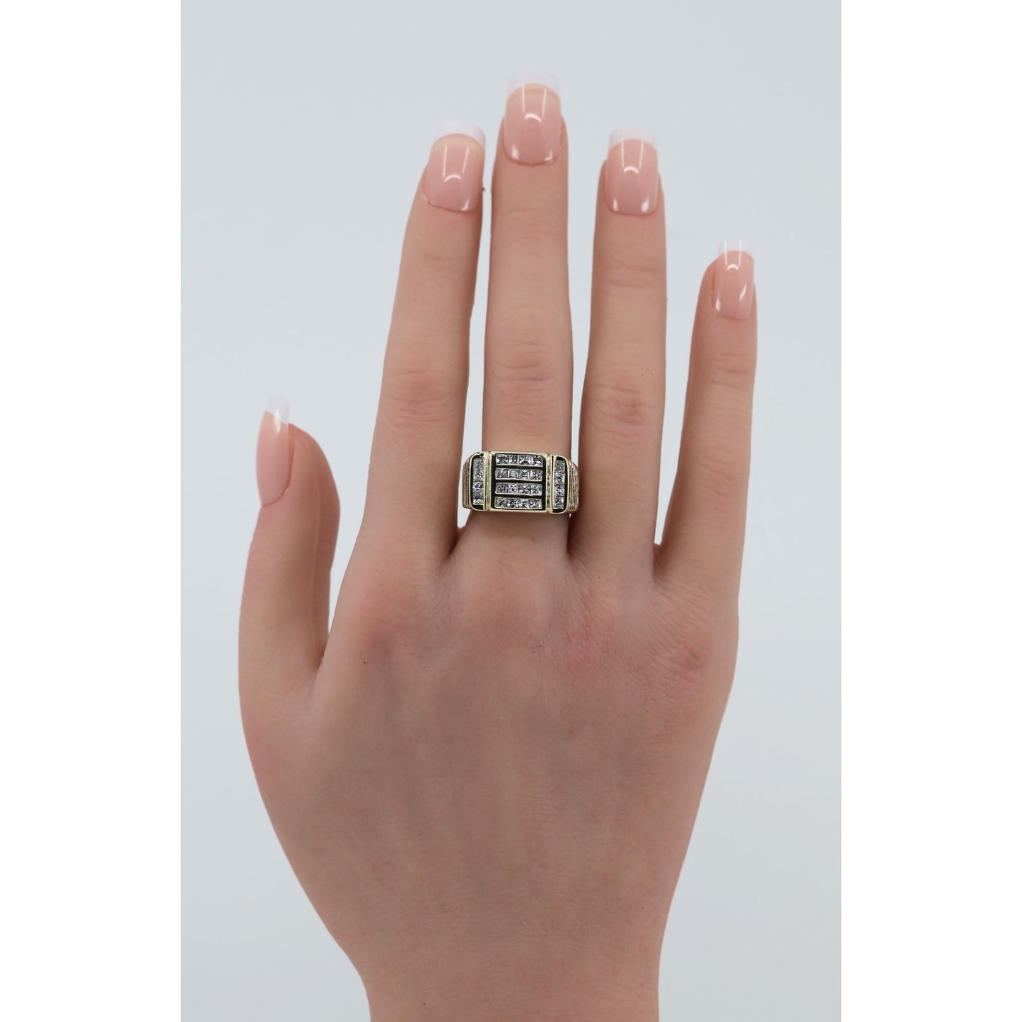 14K Yellow Gold Mens Princess Cut CZ Channel Set Statement Signet Ring