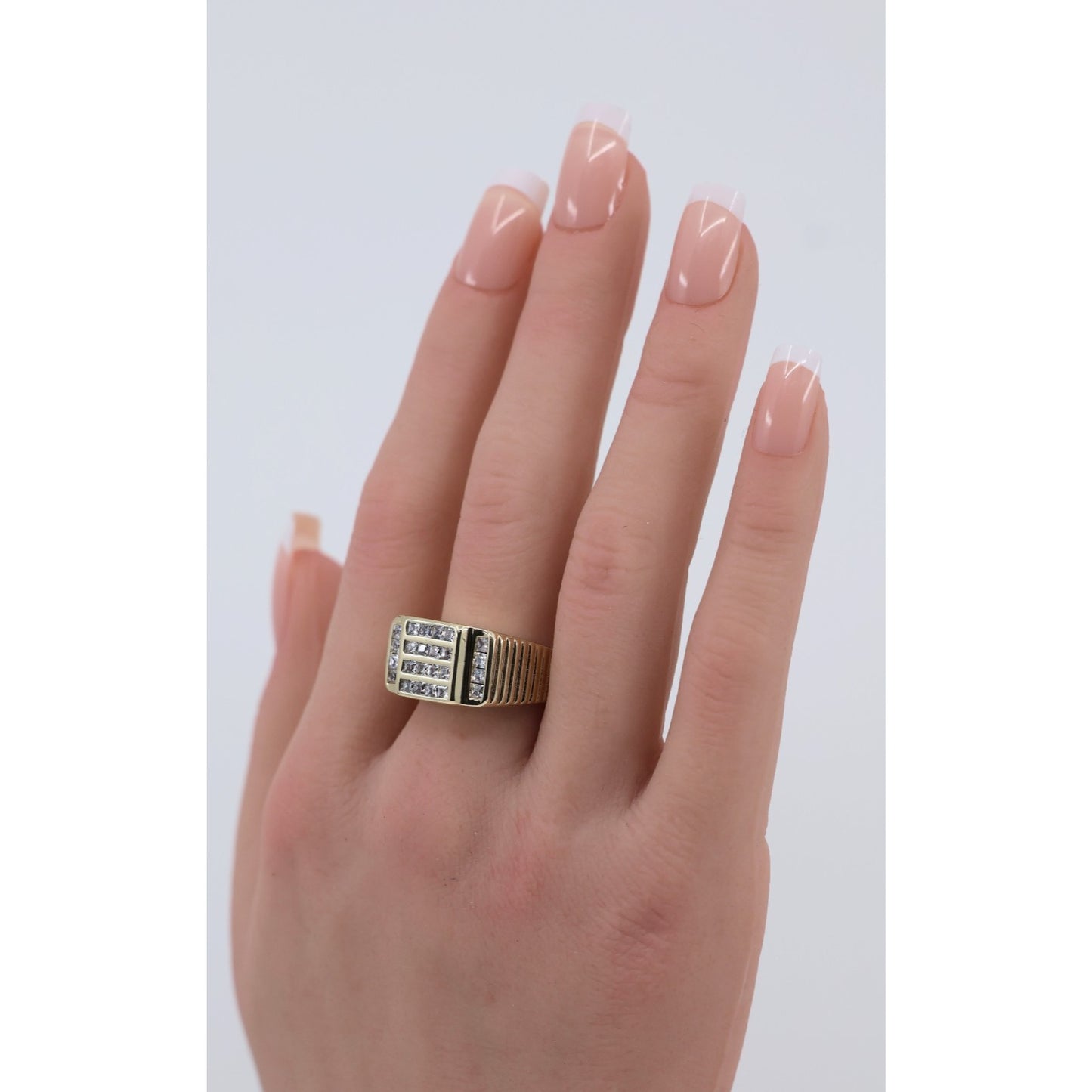 14K Yellow Gold Mens Princess Cut CZ Channel Set Statement Signet Ring