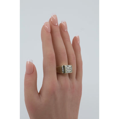 14K Yellow Gold Mens Princess Cut CZ Channel Set Statement Signet Ring