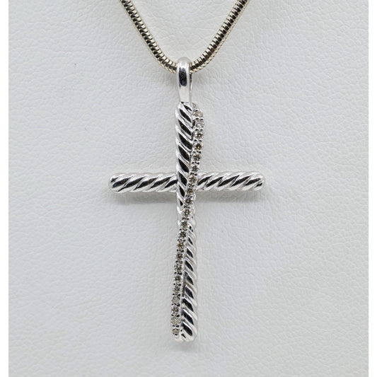 David Yurman Crossover Sterling Silver Diamond Religious Cross Pendant