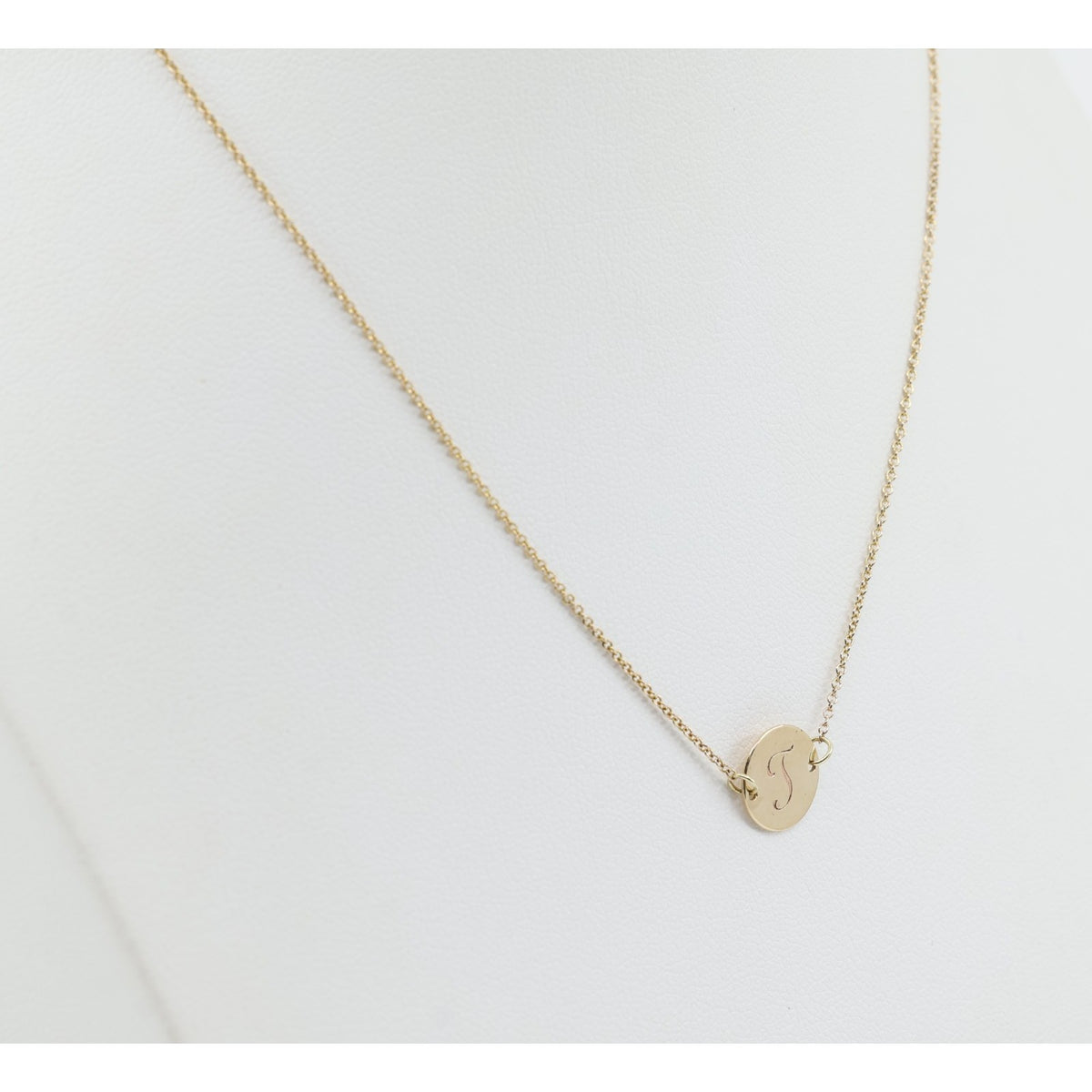 10K Yellow Gold Initial Letter "J" Charm Pendant Cable Link Chain Necklace
