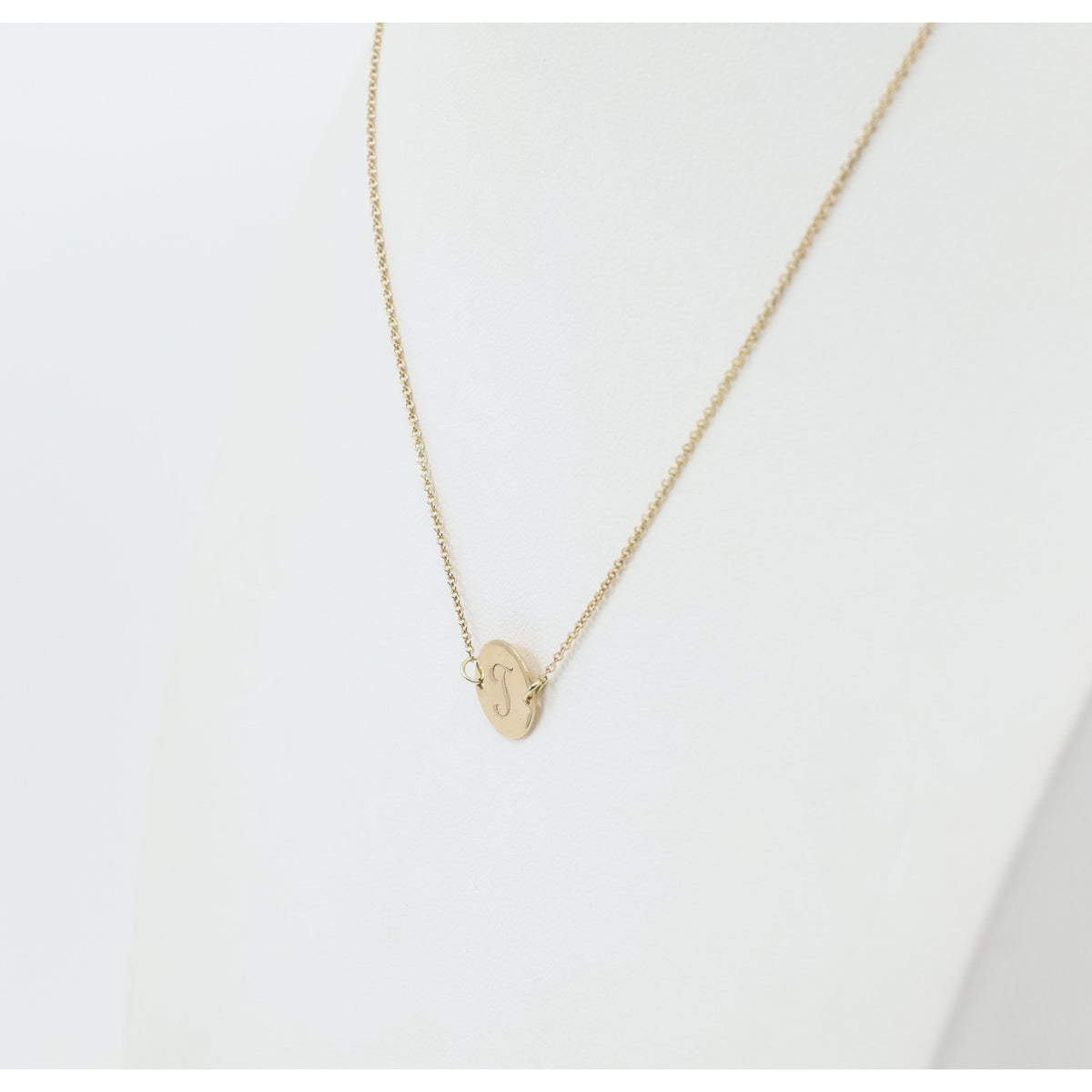 10K Yellow Gold Initial Letter "J" Charm Pendant Cable Link Chain Necklace