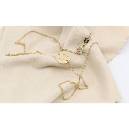 10K Yellow Gold Initial Letter "J" Charm Pendant Cable Link Chain Necklace