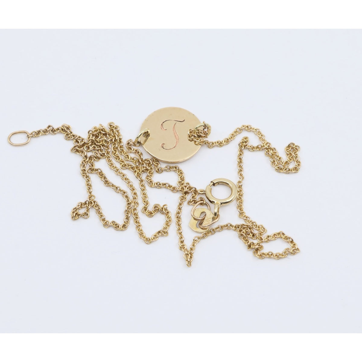 10K Yellow Gold Initial Letter "J" Charm Pendant Cable Link Chain Necklace
