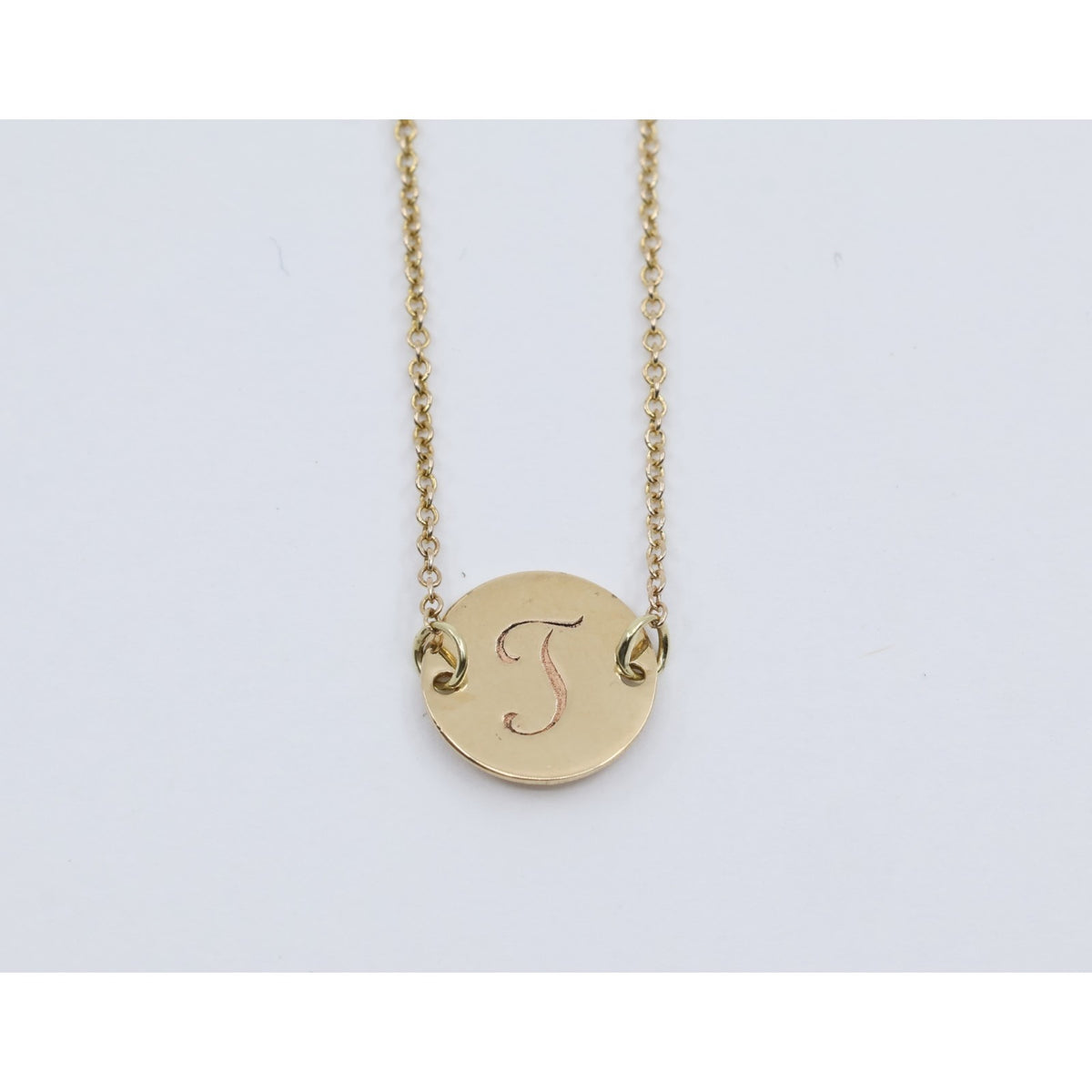 10K Yellow Gold Initial Letter "J" Charm Pendant Cable Link Chain Necklace