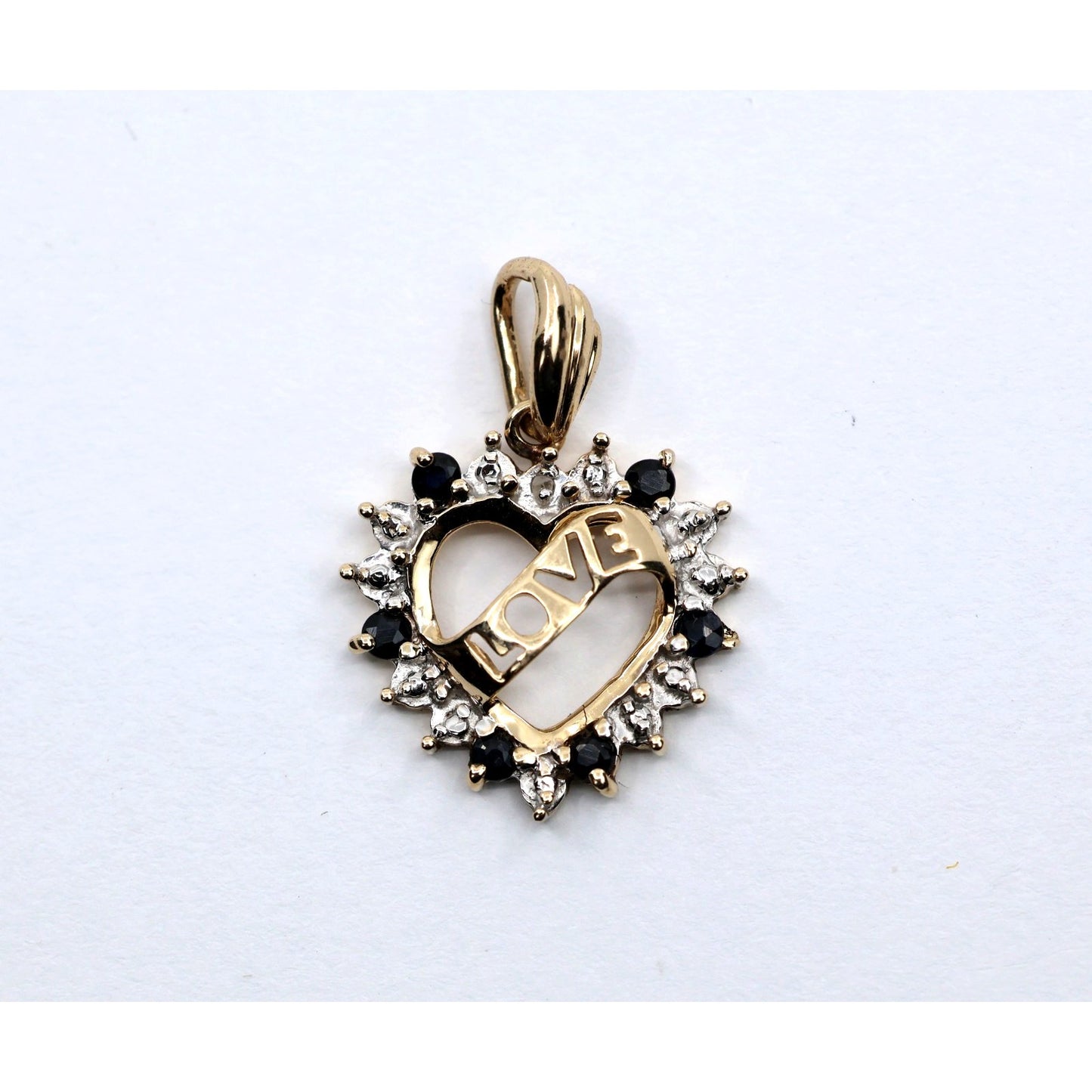 10K Yellow Gold Love Heart Sapphire Charm Pendant