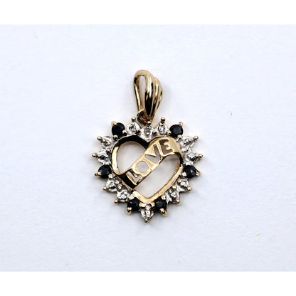 10K Yellow Gold Love Heart Sapphire Charm Pendant