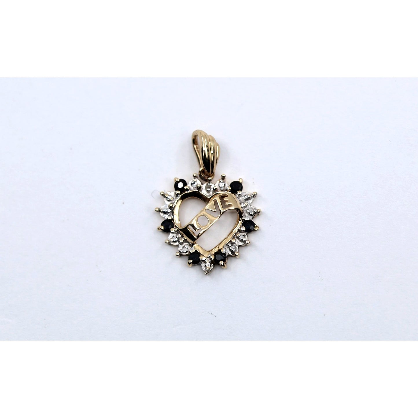 10K Yellow Gold Love Heart Sapphire Charm Pendant