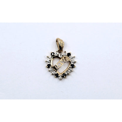10K Yellow Gold Love Heart Sapphire Charm Pendant