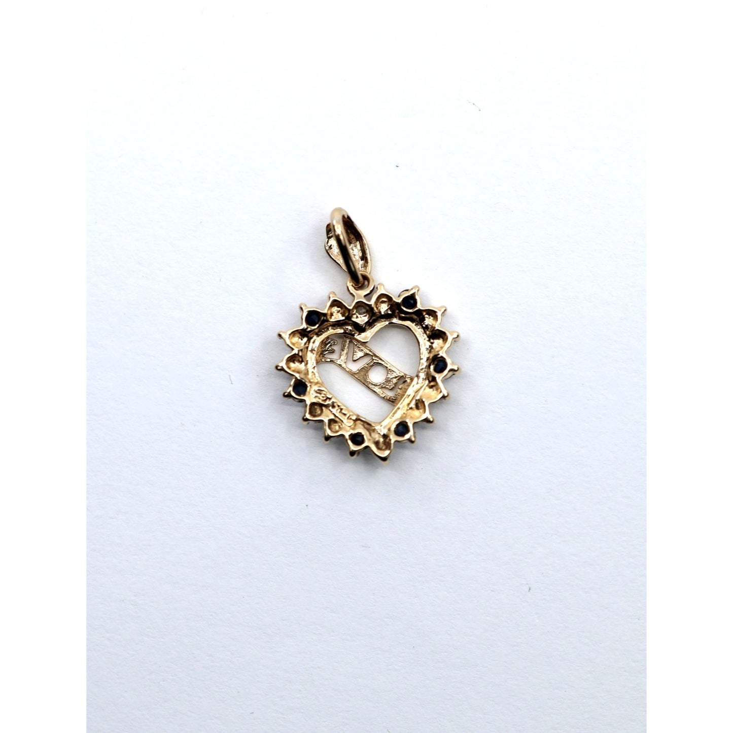 10K Yellow Gold Love Heart Sapphire Charm Pendant
