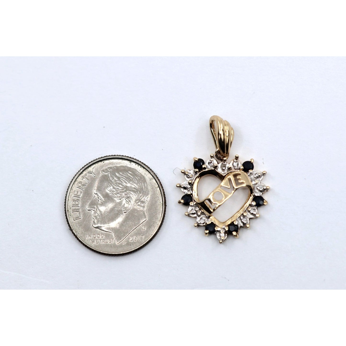10K Yellow Gold Love Heart Sapphire Charm Pendant
