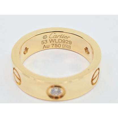 Cartier LOVE Ring Classic Model 3 Diamonds 18K Yellow Gold
