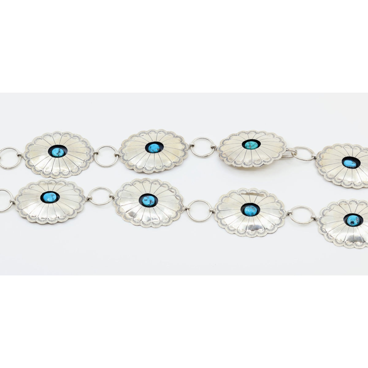 Vintage Sterling Silver Turquoise Concho Belt Necklace Southwestern