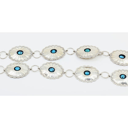 Vintage Sterling Silver Turquoise Concho Belt Necklace Southwestern