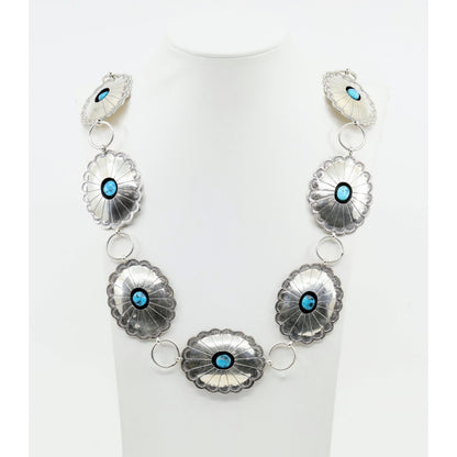 Vintage Sterling Silver Turquoise Concho Belt Necklace Southwestern