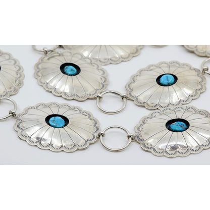 Vintage Sterling Silver Turquoise Concho Belt Necklace Southwestern