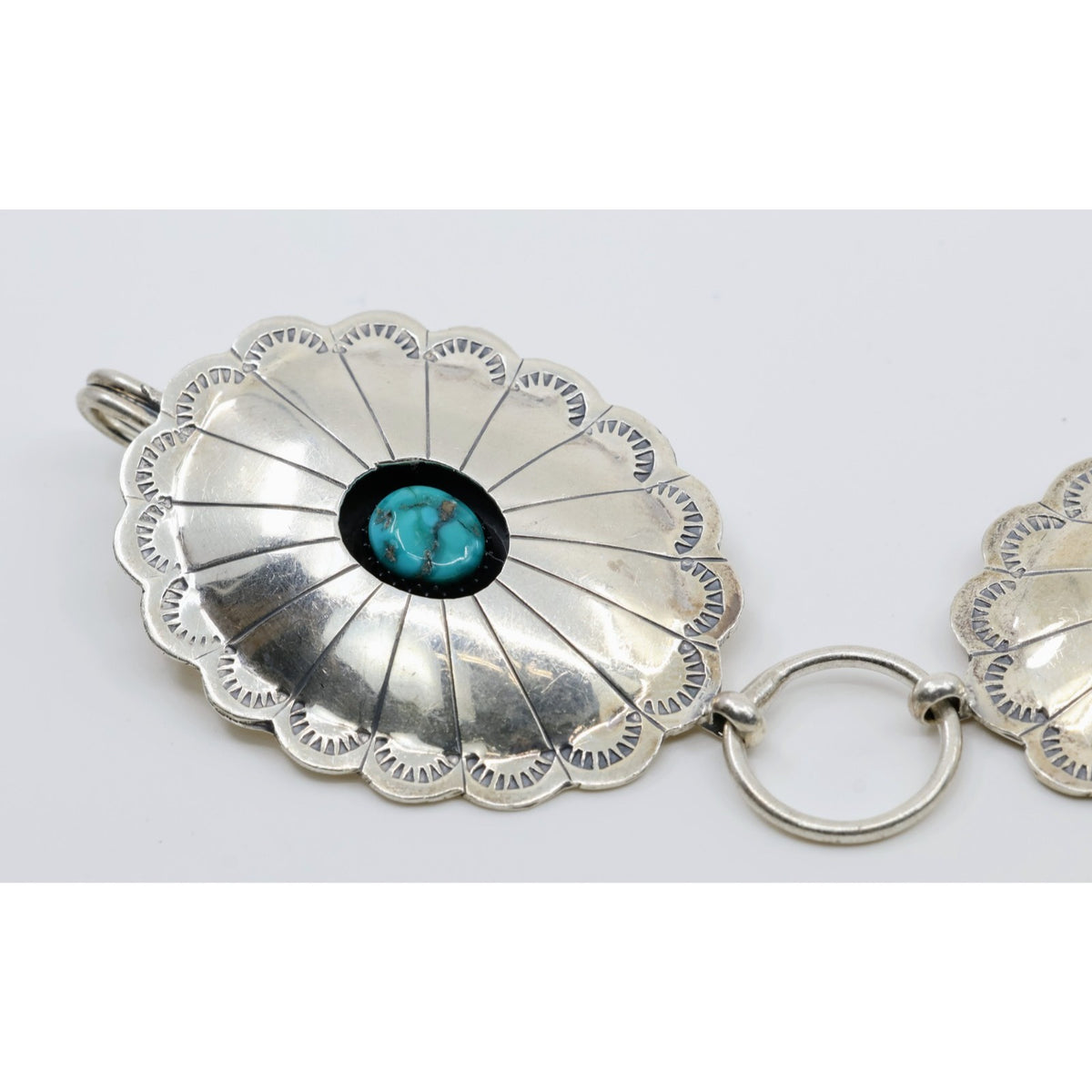 Vintage Sterling Silver Turquoise Concho Belt Necklace Southwestern