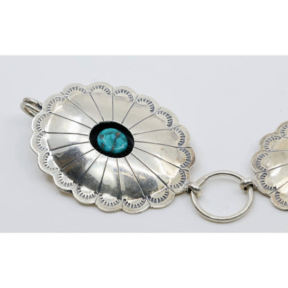 Vintage Sterling Silver Turquoise Concho Belt Necklace Southwestern