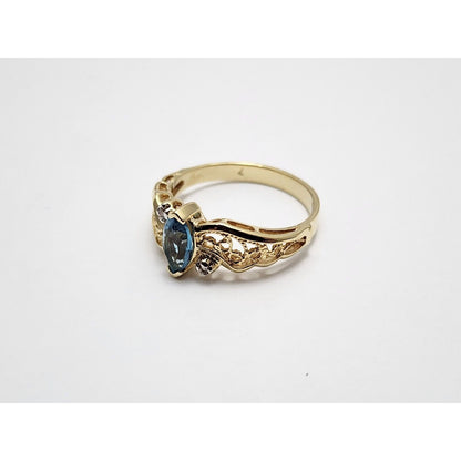 Beverly Hills Gold 14K Yellow Gold Blue Topaz & Diamond Ring