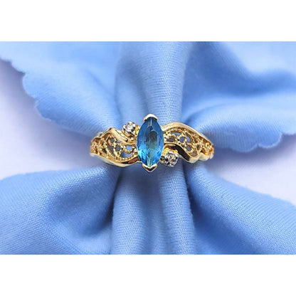 Beverly Hills Gold 14K Yellow Gold Blue Topaz & Diamond Ring