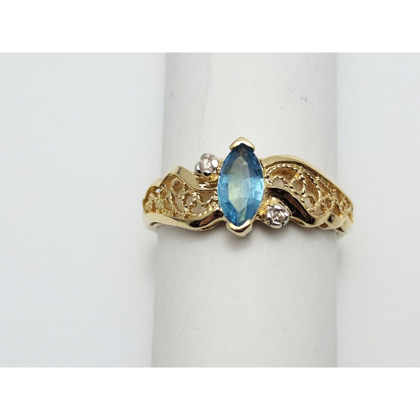 Beverly Hills Gold 14K Yellow Gold Blue Topaz & Diamond Ring