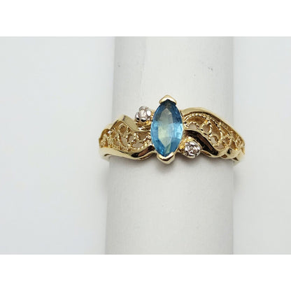 Beverly Hills Gold 14K Yellow Gold Blue Topaz & Diamond Ring