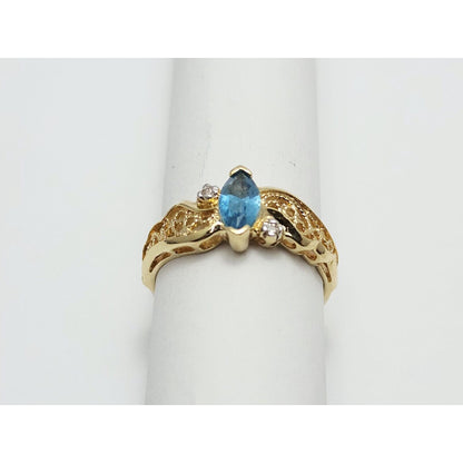 Beverly Hills Gold 14K Yellow Gold Blue Topaz & Diamond Ring