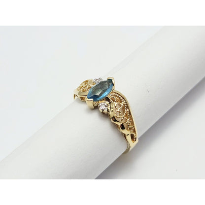 Beverly Hills Gold 14K Yellow Gold Blue Topaz & Diamond Ring