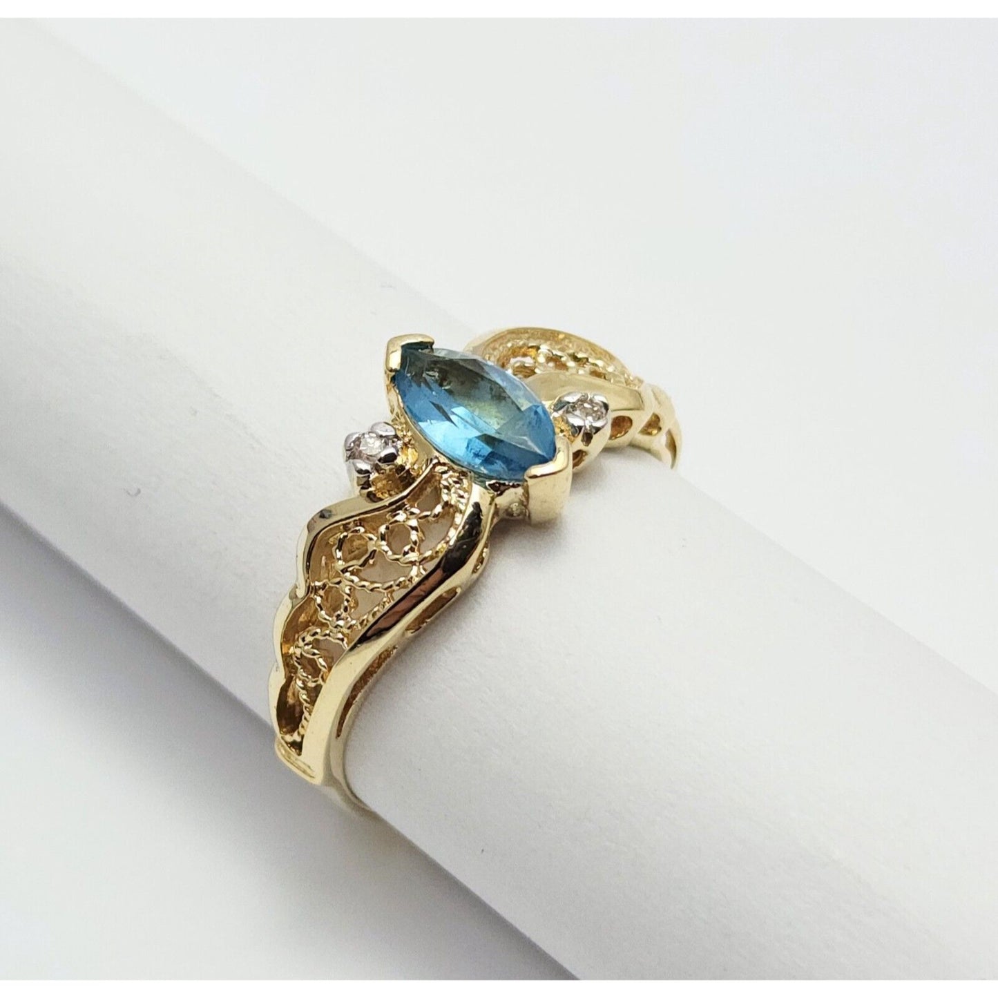 Beverly Hills Gold 14K Yellow Gold Blue Topaz & Diamond Ring