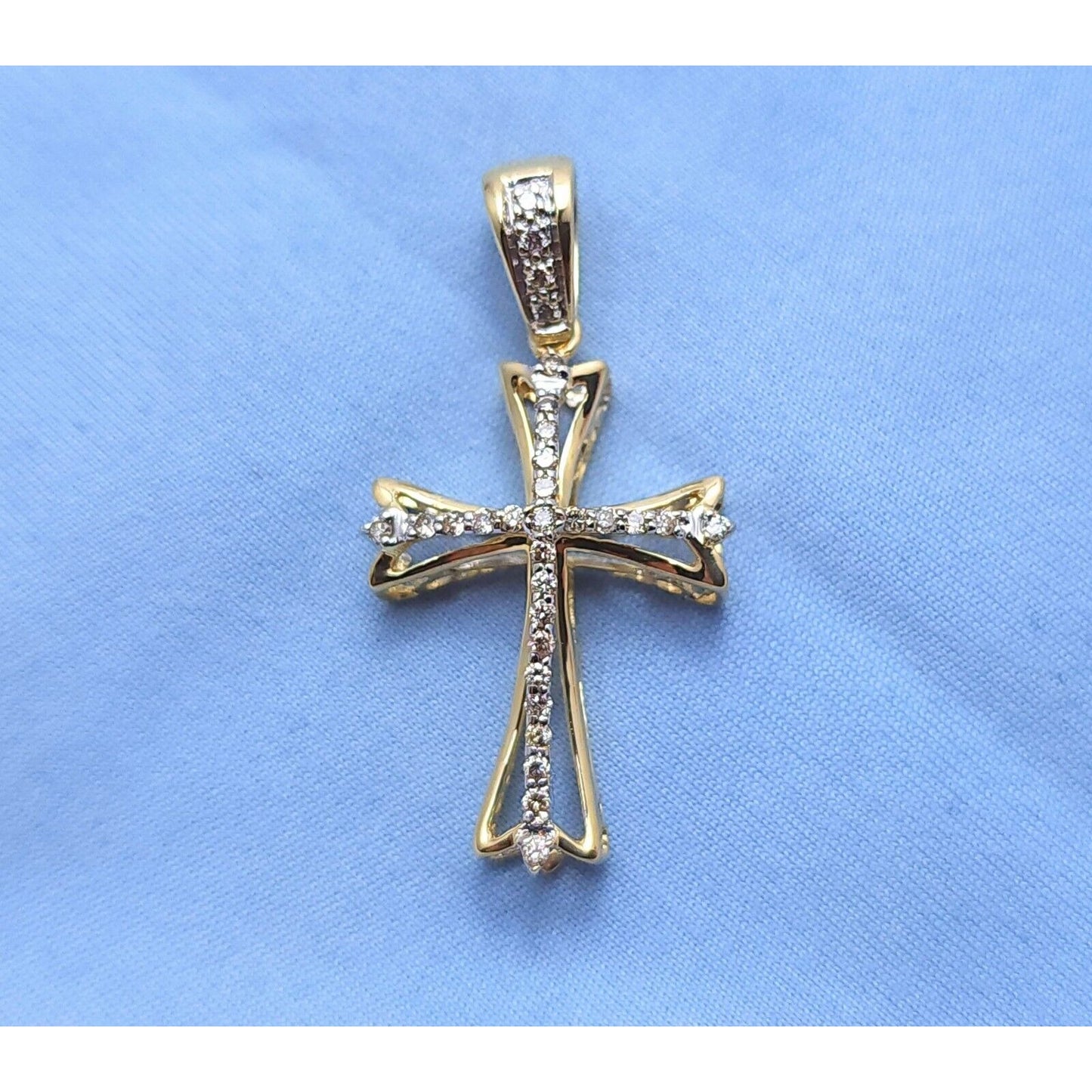 14K Two Tone Gold Diamond Cross Charm Pendant