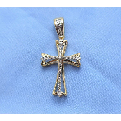 14K Two Tone Gold Diamond Cross Charm Pendant