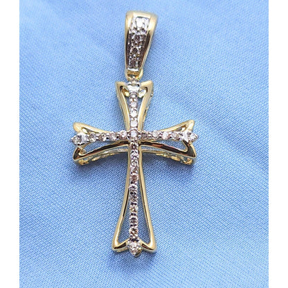 14K Two Tone Gold Diamond Cross Charm Pendant