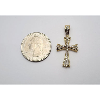 14K Two Tone Gold Diamond Cross Charm Pendant