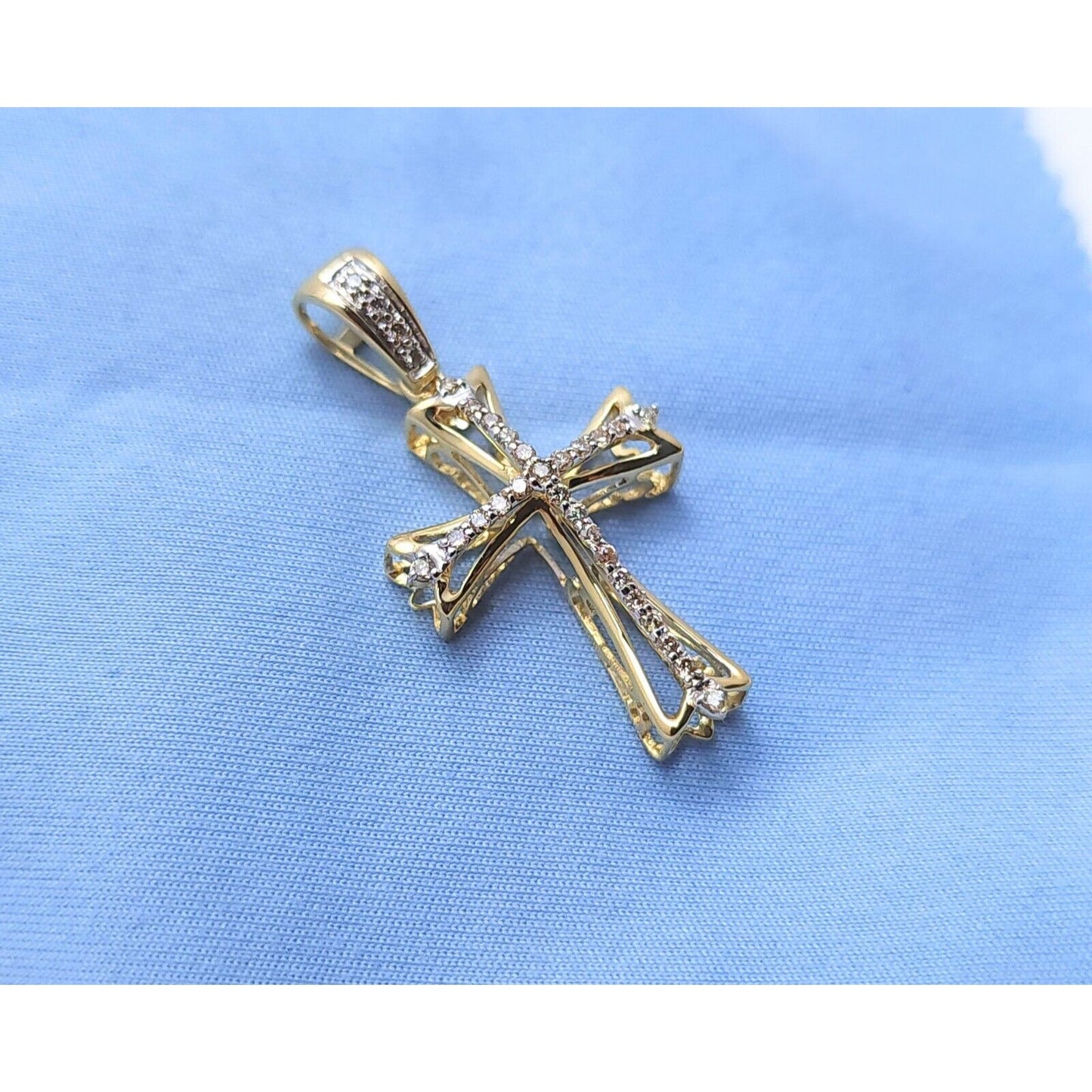 14K Two Tone Gold Diamond Cross Charm Pendant