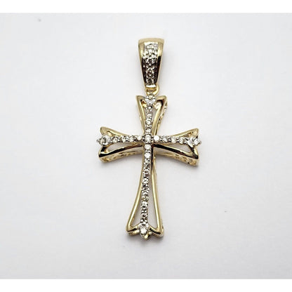 14K Two Tone Gold Diamond Cross Charm Pendant