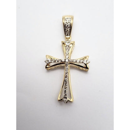 14K Two Tone Gold Diamond Cross Charm Pendant