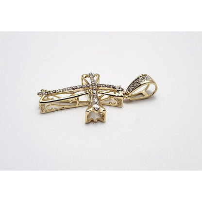 14K Two Tone Gold Diamond Cross Charm Pendant