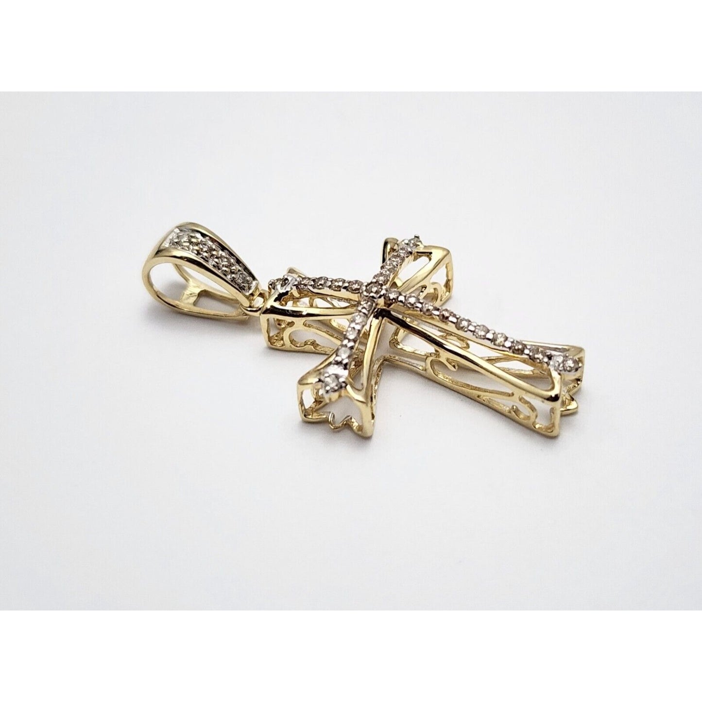 14K Two Tone Gold Diamond Cross Charm Pendant